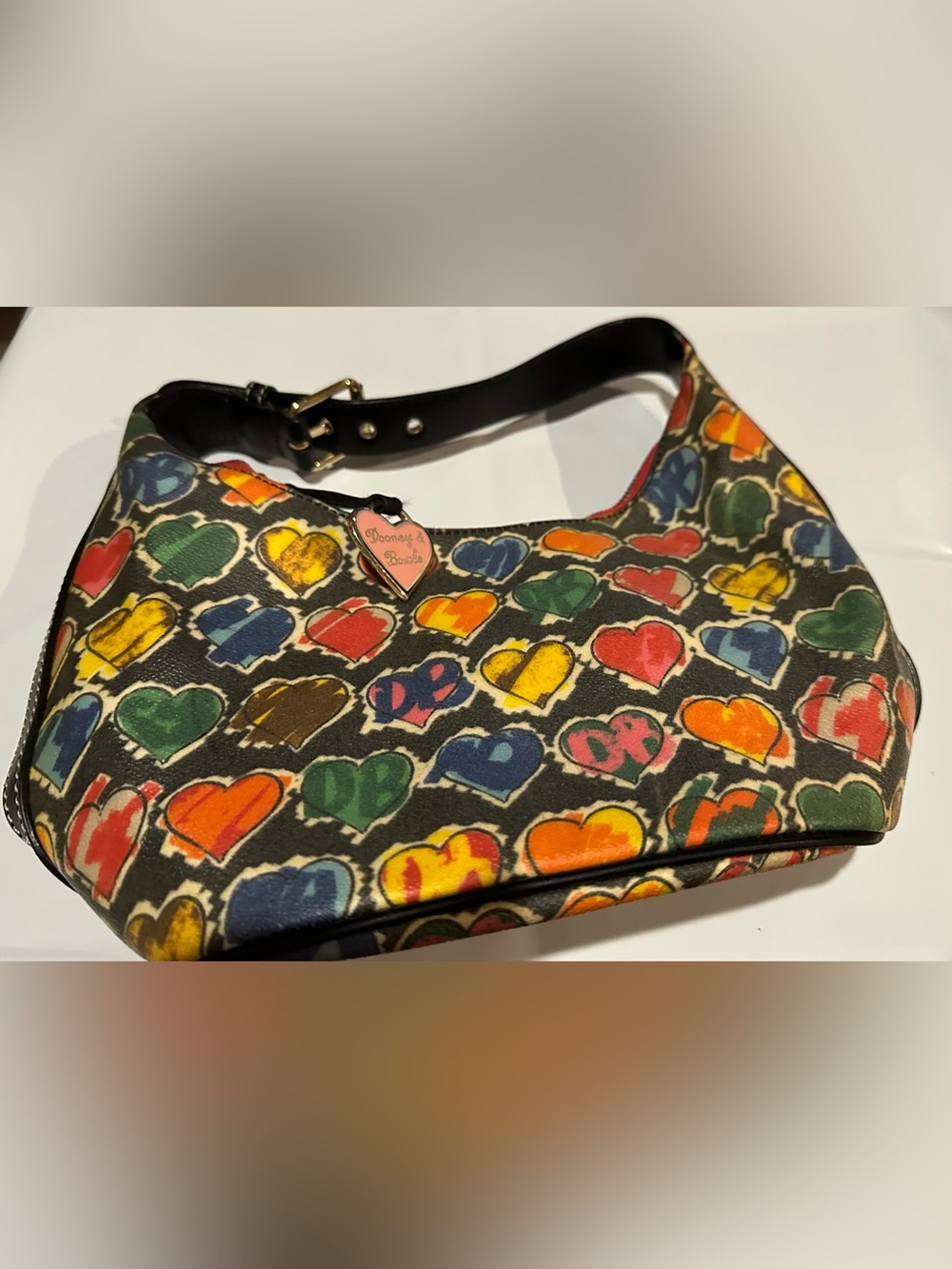 Dooney & Bourke Black Multicolor Heart-Print Shoulder Bag